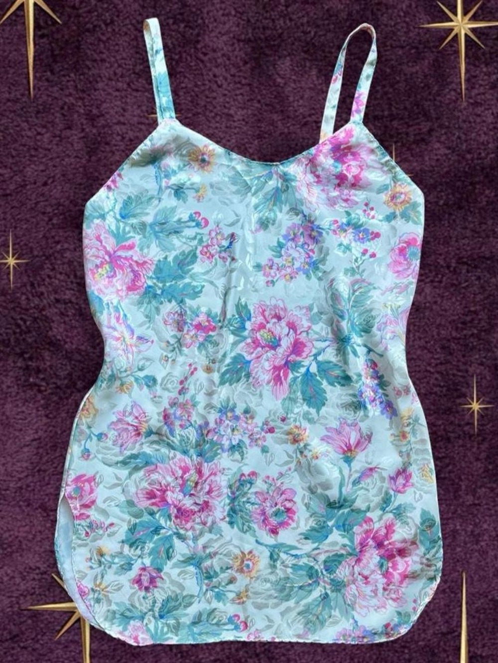Vintage Floral Satin Slip Dress